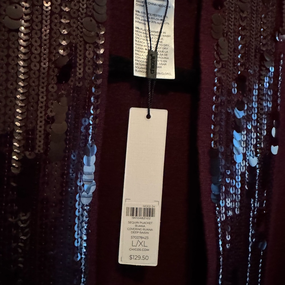 Chico's Deep Raisin Sequined Ruana Wrap - Picture 2 of 5